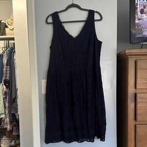 Carmen Marc Valvo Midnight Blue Lace Midi Dress